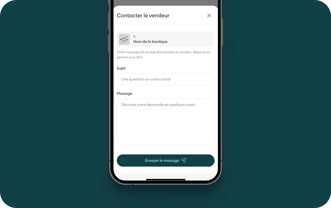 The seller contact form inside the Ateliat app